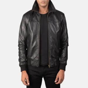 Air Rolf Black Leather Bomber Jacket