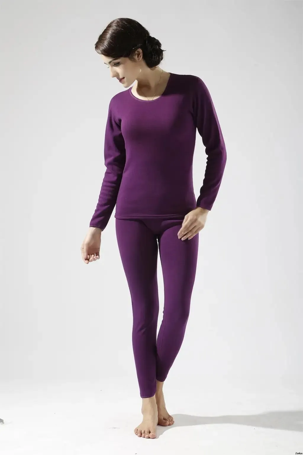 Alr™ Women's Thermal Underwear Set - Fleece-Lined Cotton Long Johns, Purple