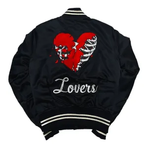 Amiri Lovers Logo Satin Bomber Jacket Black Red