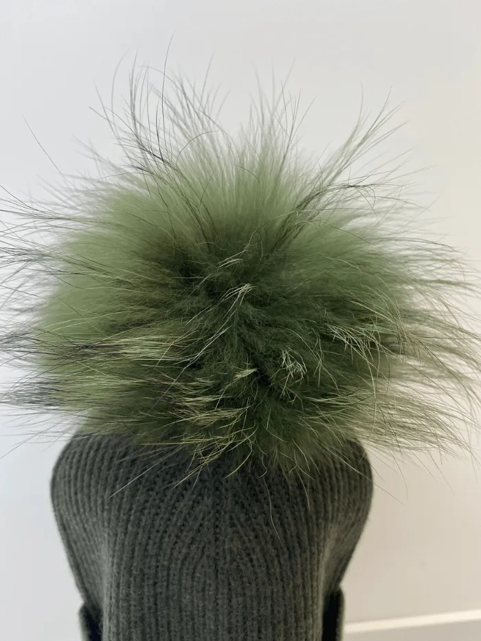 BKLYN S Wool Beanie Army Green Hat Khaki Pom Pom