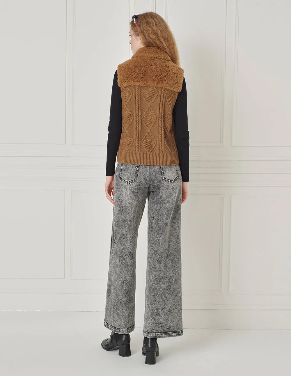 BORA AKSU Classic lapel wool paneled knitted vest