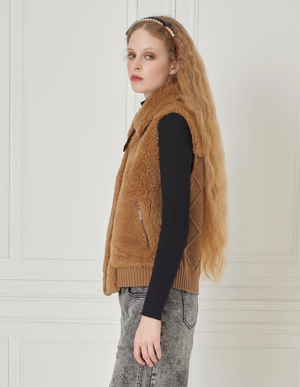 BORA AKSU Classic lapel wool paneled knitted vest