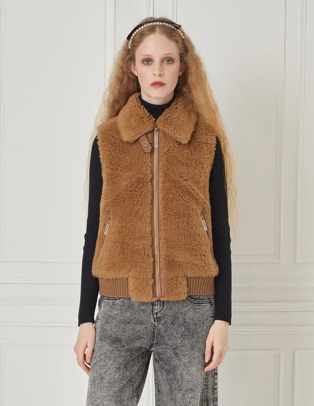 BORA AKSU Classic lapel wool paneled knitted vest