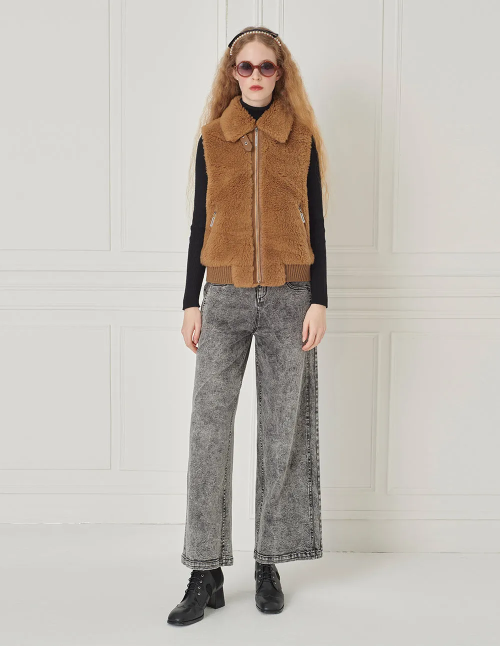 BORA AKSU Classic lapel wool paneled knitted vest