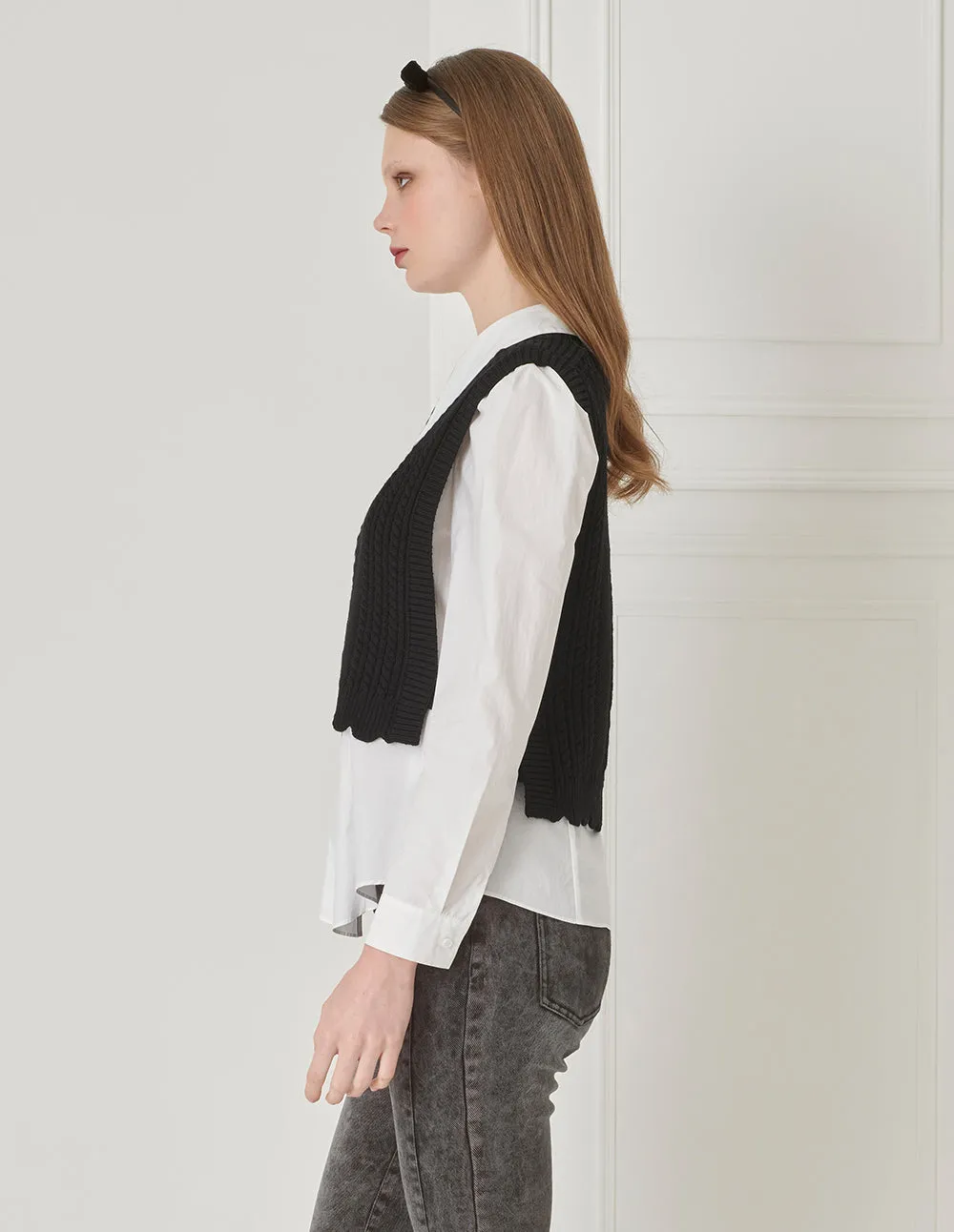 BORA AKSU Coordinating Cropped Wool Vest With Split Bow