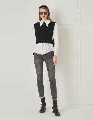 BORA AKSU Coordinating Cropped Wool Vest With Split Bow