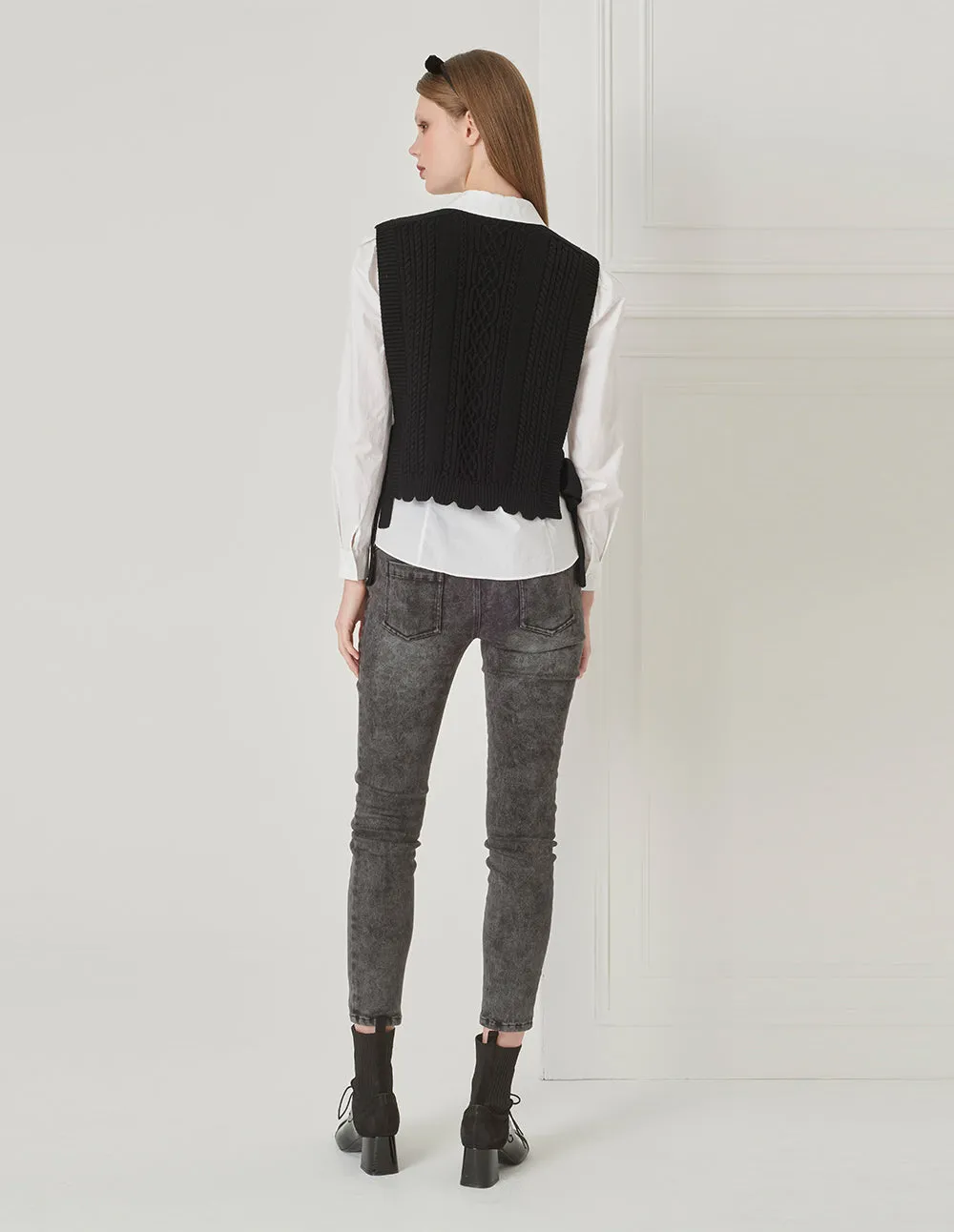 BORA AKSU Coordinating Cropped Wool Vest With Split Bow