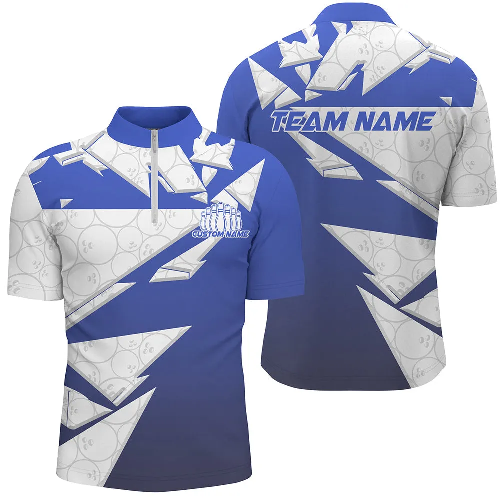 Bowling And Pins Ball Pattern Bowlers 1 Customized Name, Team Name 3D Zipper Polo Shirt For Men