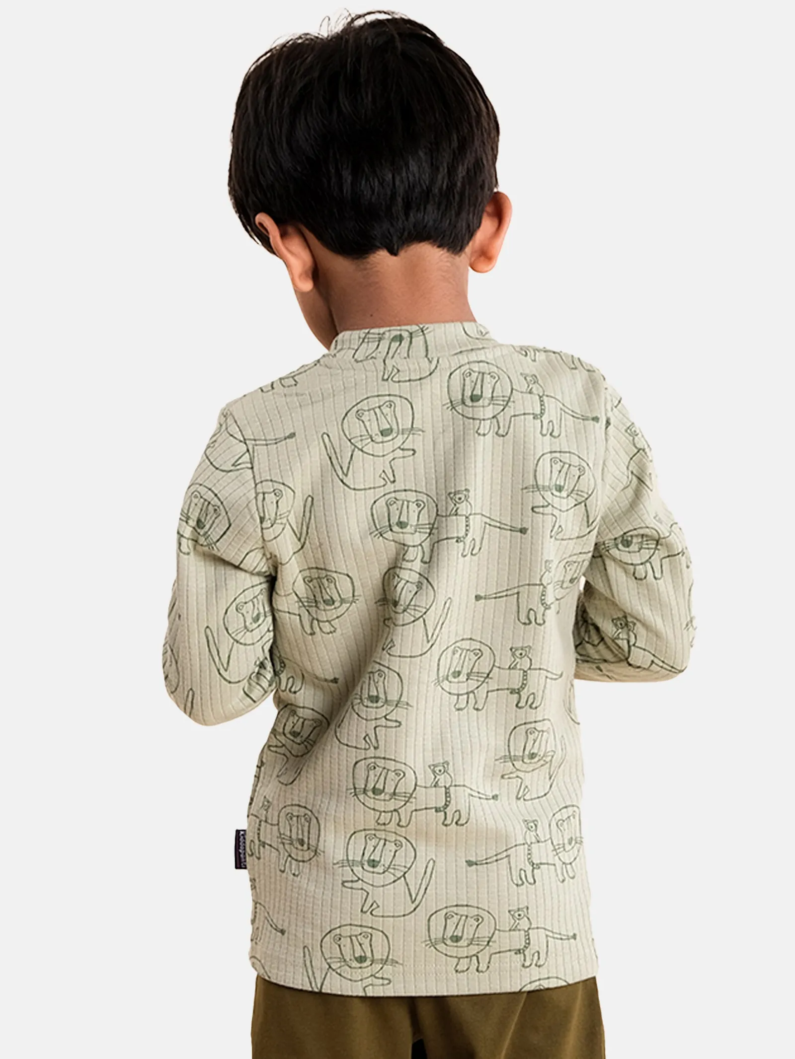 Boys "Lion" Print AOP Full Sleeve Henley Neck Tee