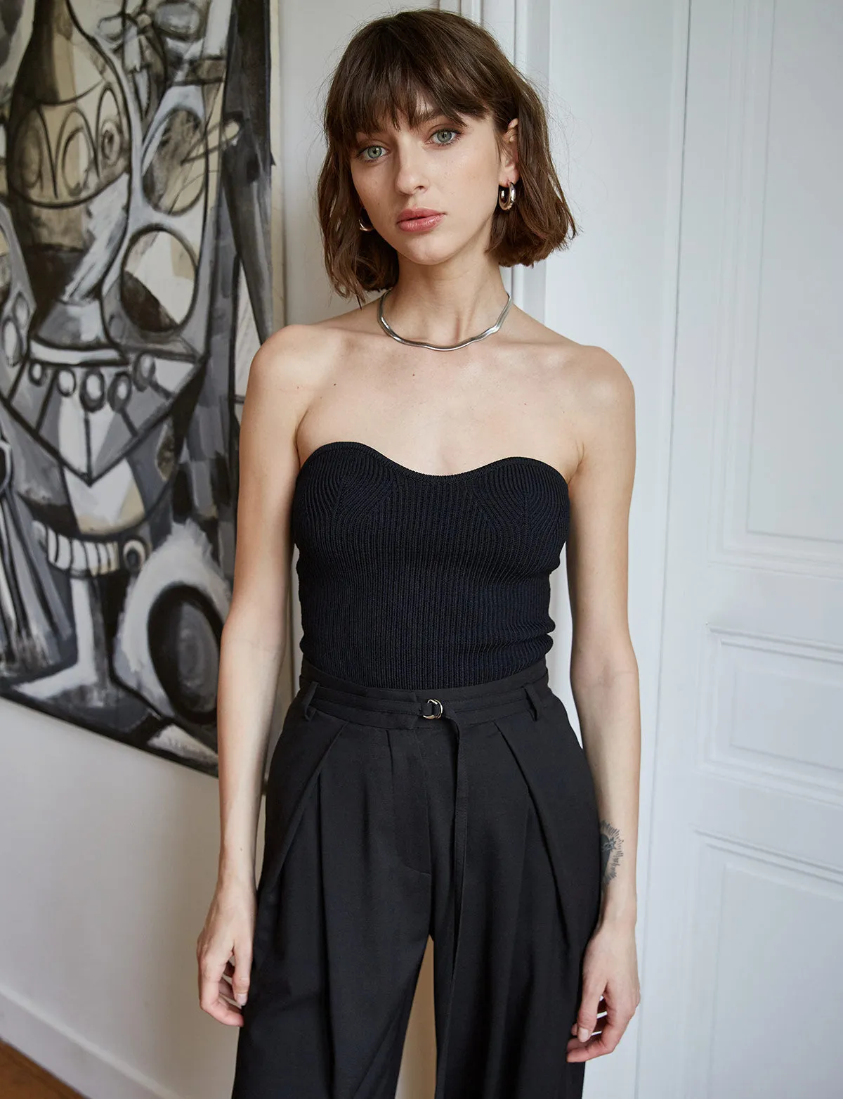 Cass Knit Bustier Top in Black-BESTSELLER