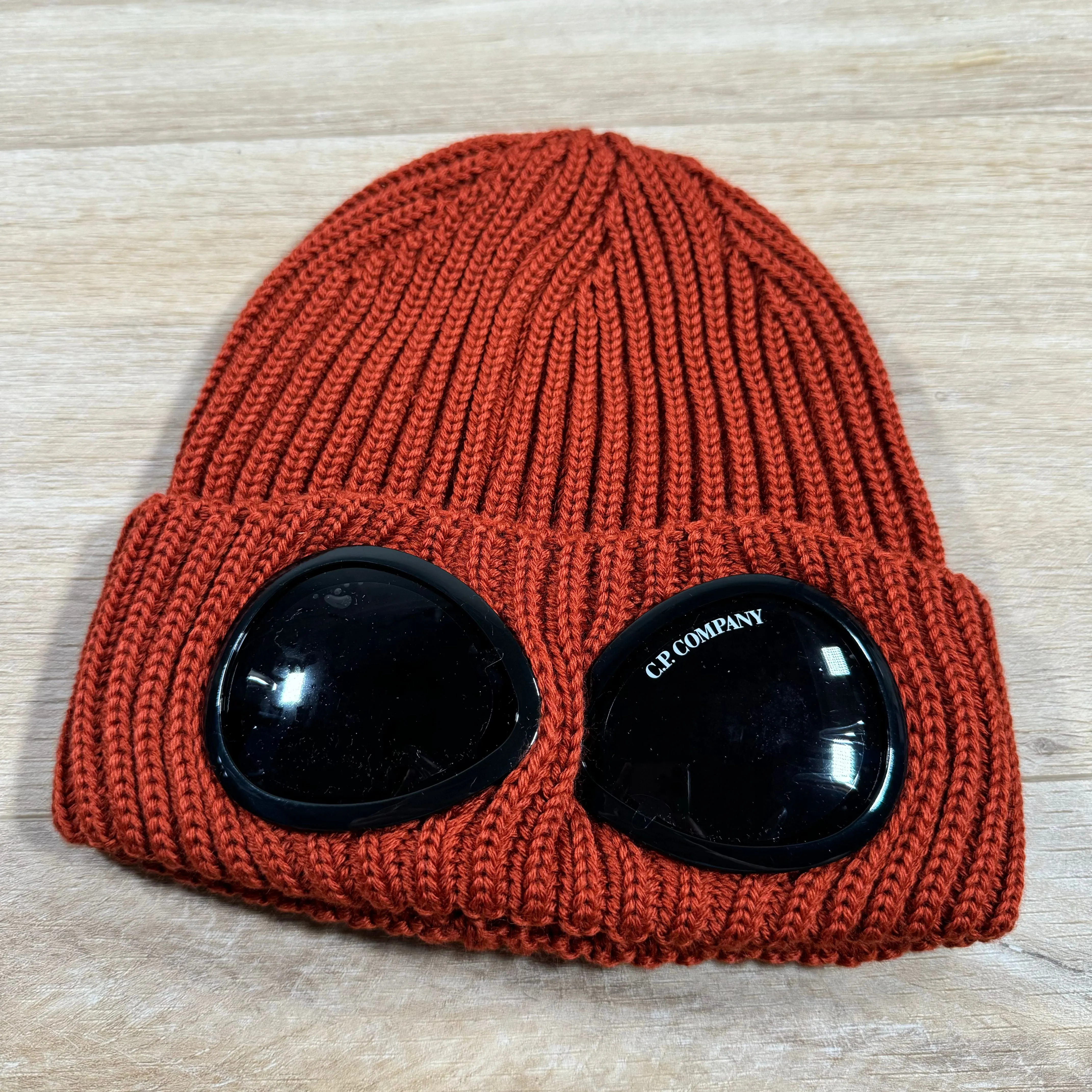 C.P. Company Extra Fine Merino Wool Goggle Beanie in Bombay Brown