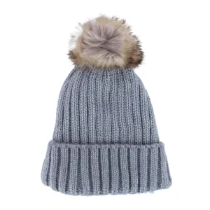 CTM® Women's Metallic Shimmer Winter Knit Lined Beanie with Pom