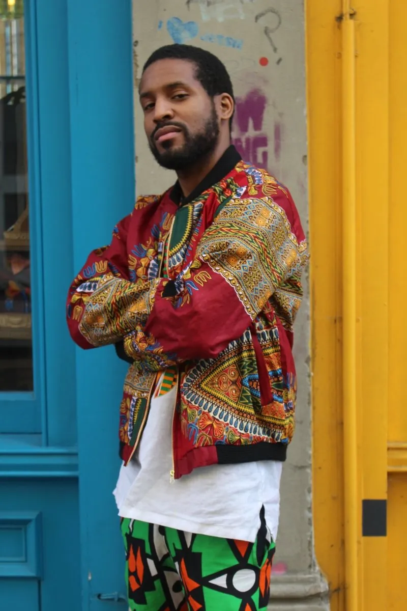 Dashiki Bomber Jacket in Red African Print