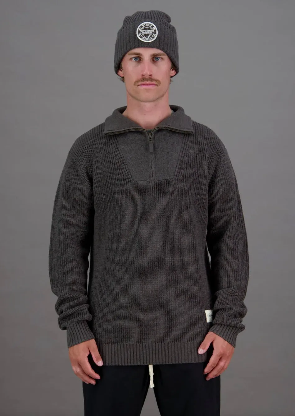 DEEP SEA ZIP KNIT BLACK OLIVE