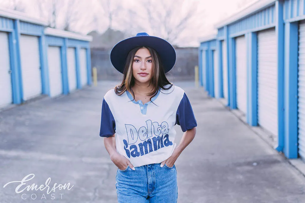 Delta Gamma Blue Colorblock Henley