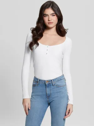 Eco White Karlee Long Sleeve Henley T-Shirt