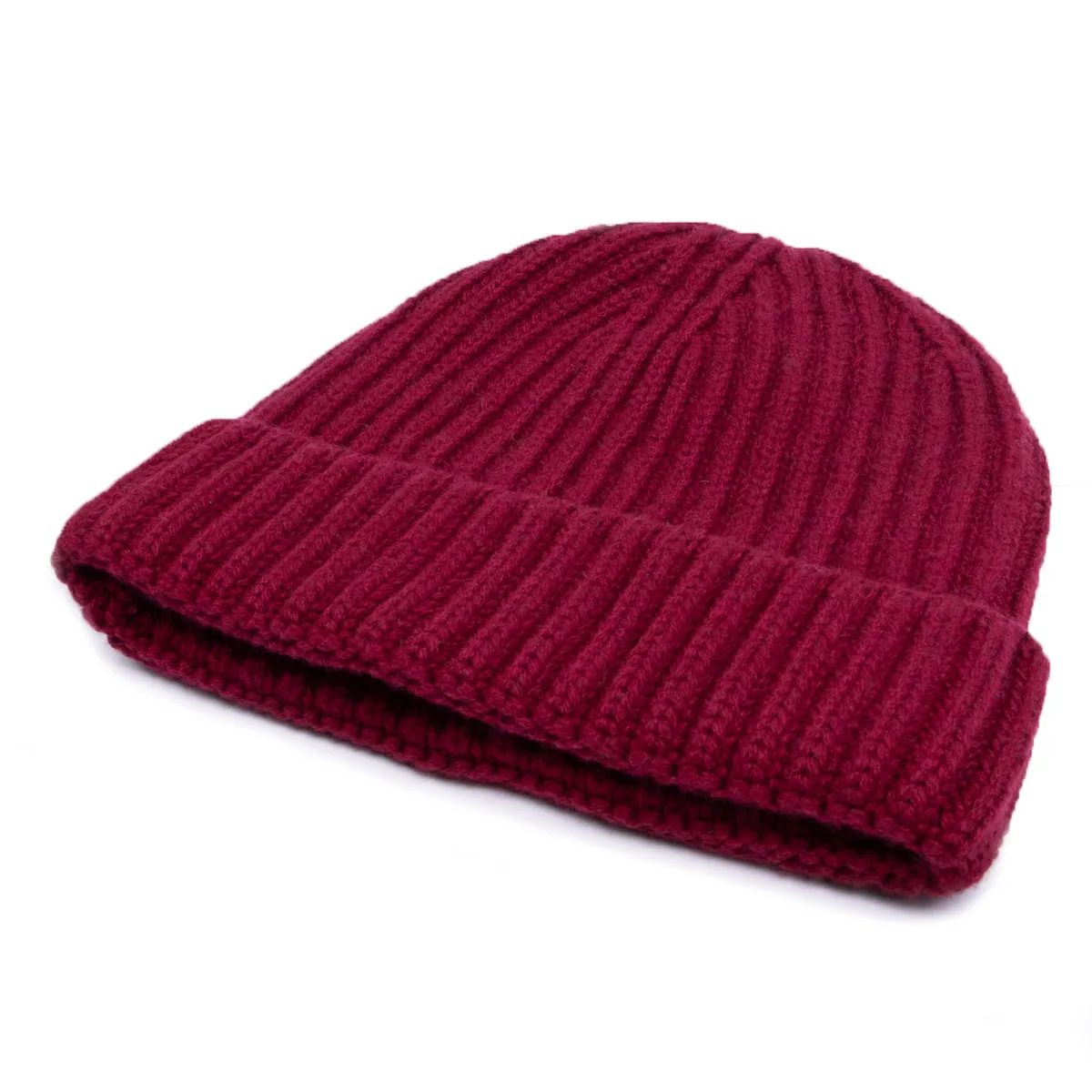 Fisherman Knit 8ply Cashmere Hat - Claret