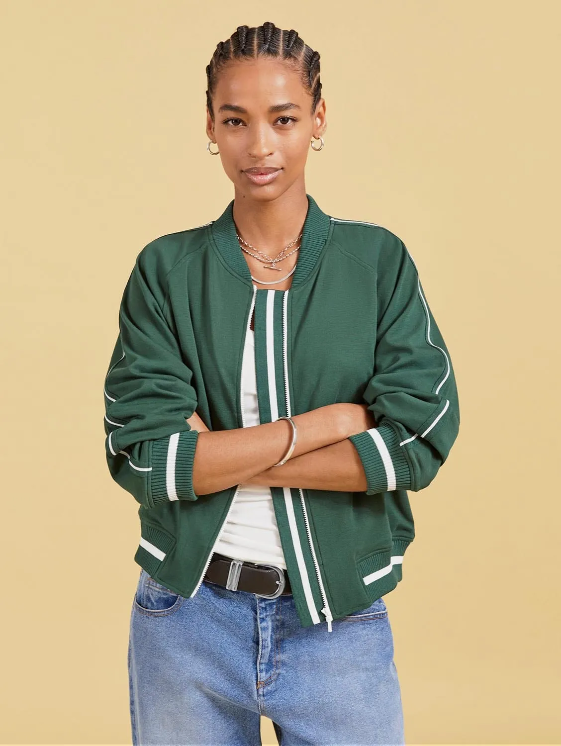 Gretchen LENZING™ ECOVERO™ Cropped Bomber Jacket | Forest Green