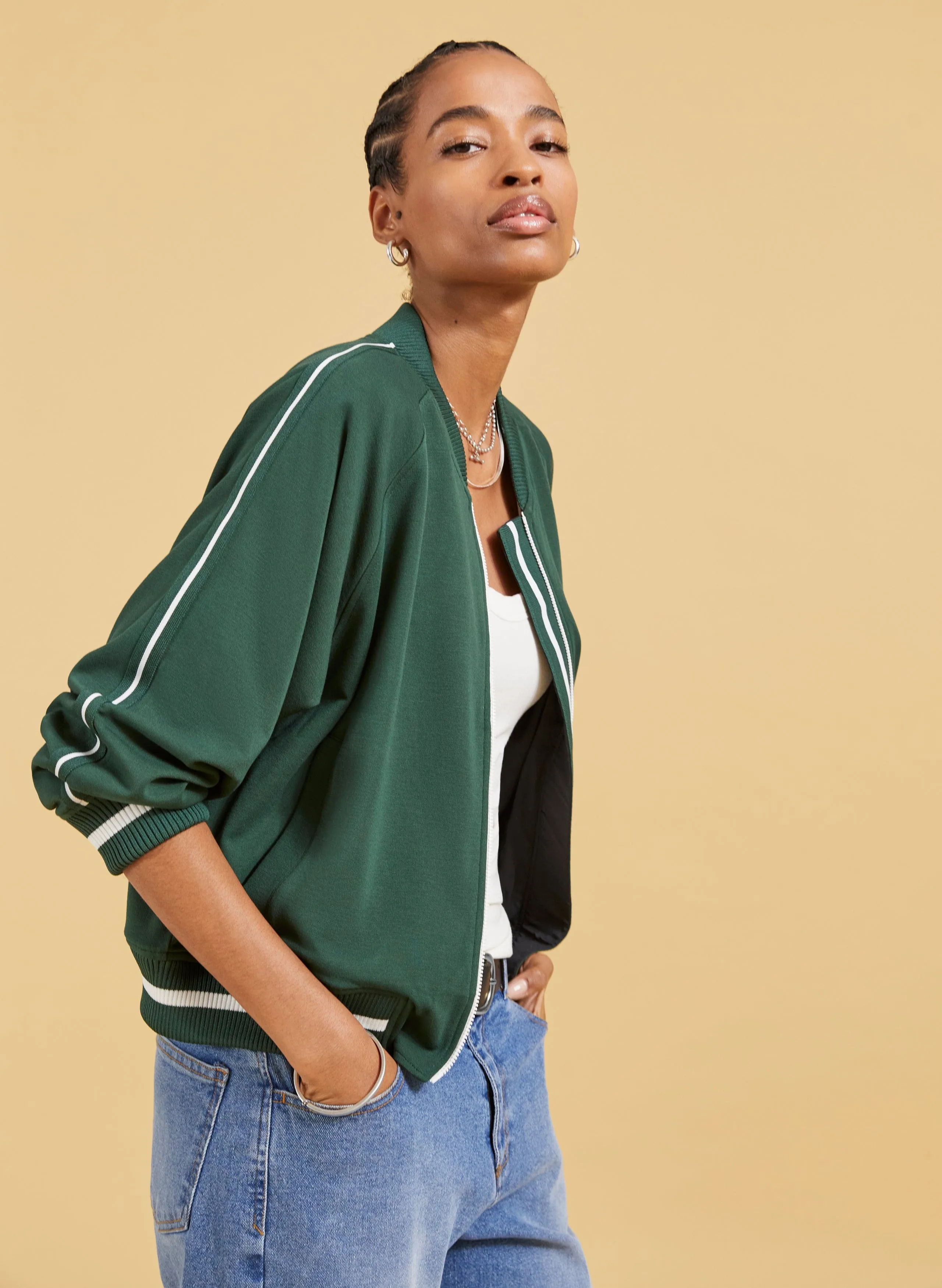 Gretchen LENZING™ ECOVERO™ Cropped Bomber Jacket | Forest Green