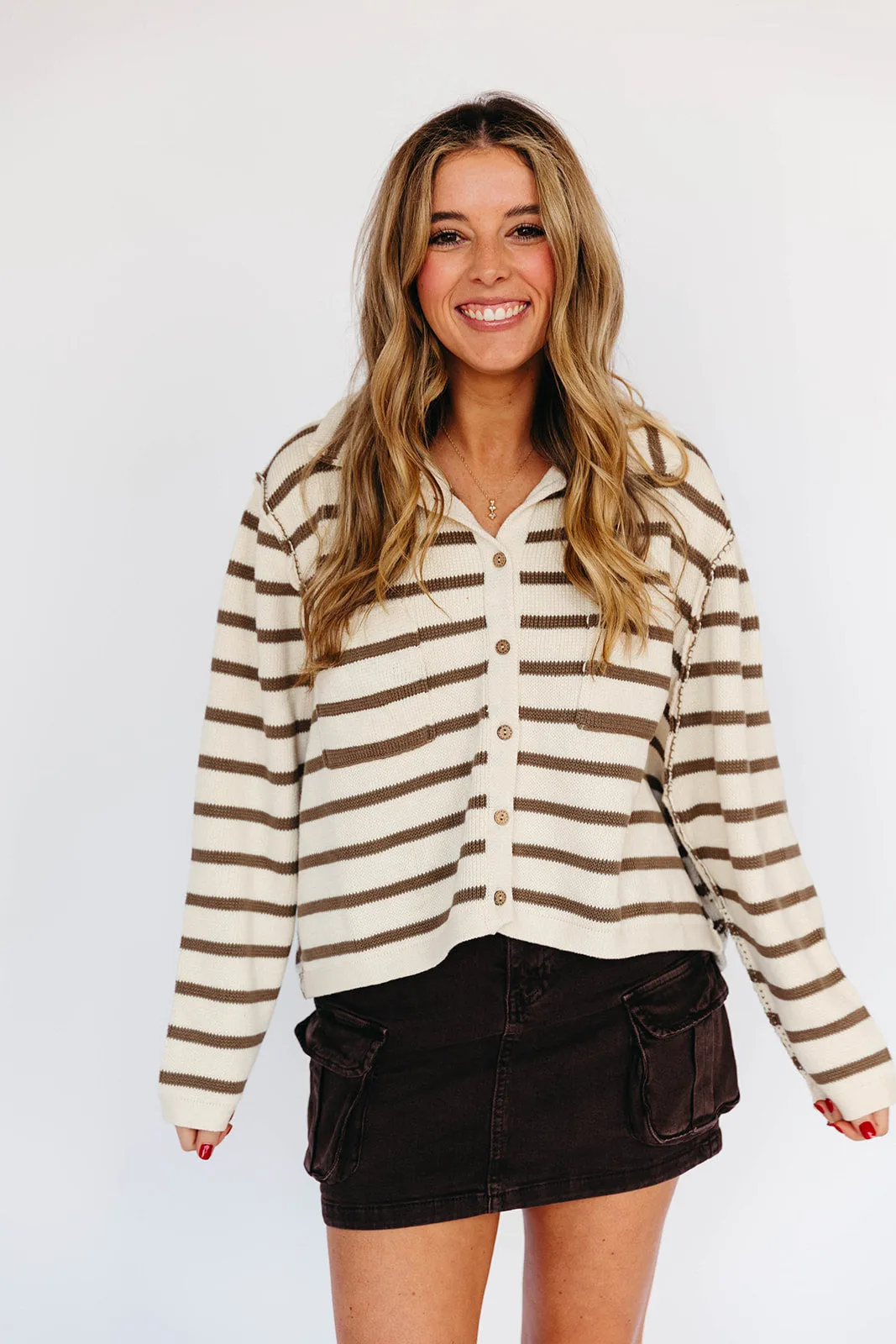 Hayden Stripe Cardigan - White/Olive