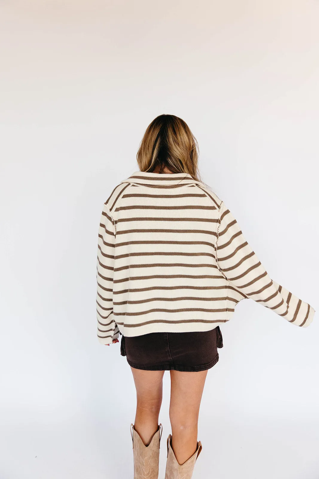 Hayden Stripe Cardigan - White/Olive