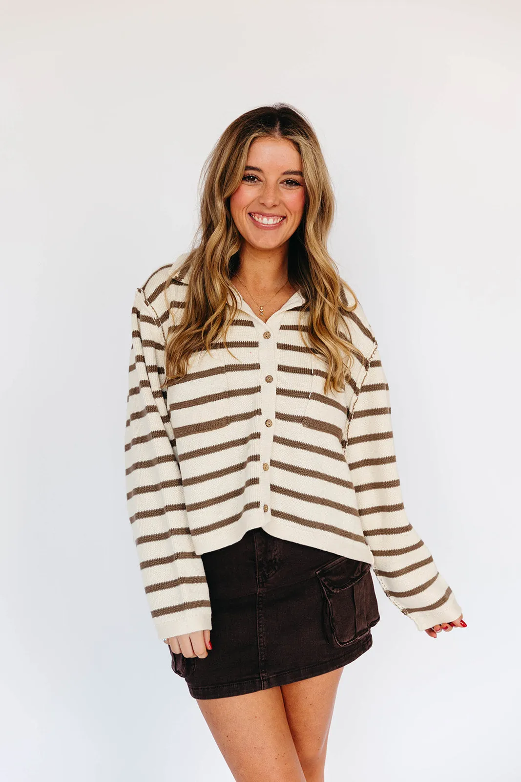 Hayden Stripe Cardigan - White/Olive