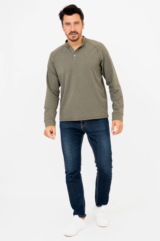 Henley Men's Shirt, Yarn Dye Khaki, Bamboo