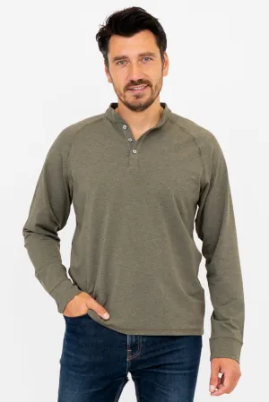 Henley Men's Shirt, Yarn Dye Khaki, Bamboo