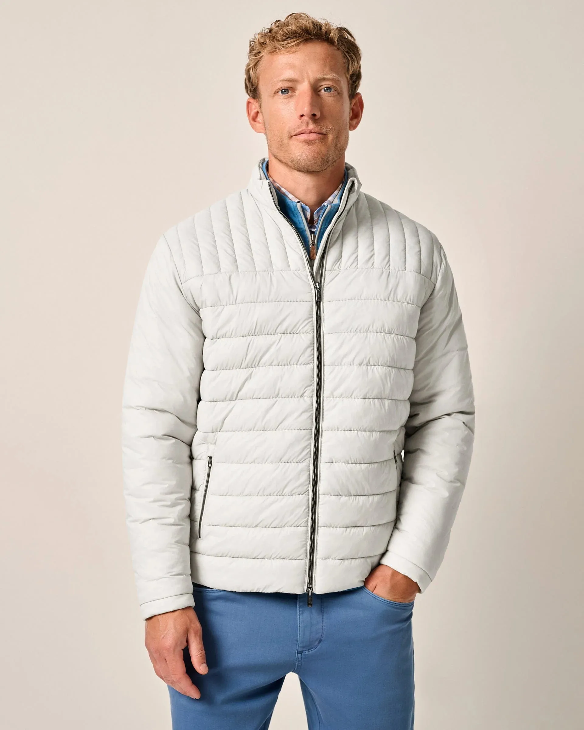 Johnnie-O Killington Featherweight Quilted Bomber Jacket In Stone