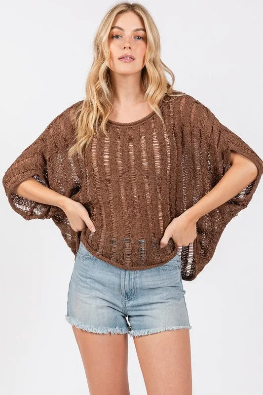 LADDER STITCH KNIT TOP (BROWN)