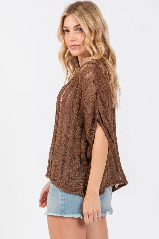 LADDER STITCH KNIT TOP (BROWN)