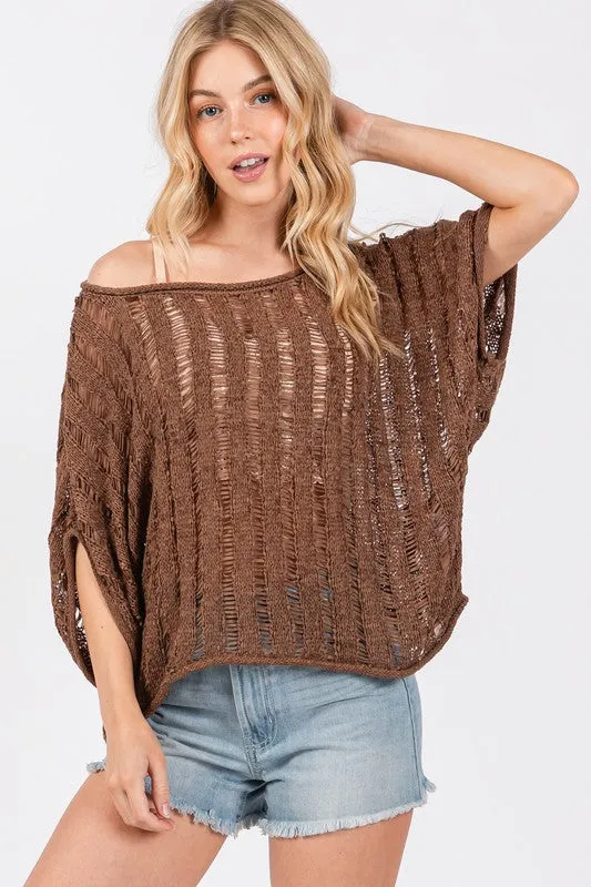 LADDER STITCH KNIT TOP (BROWN)