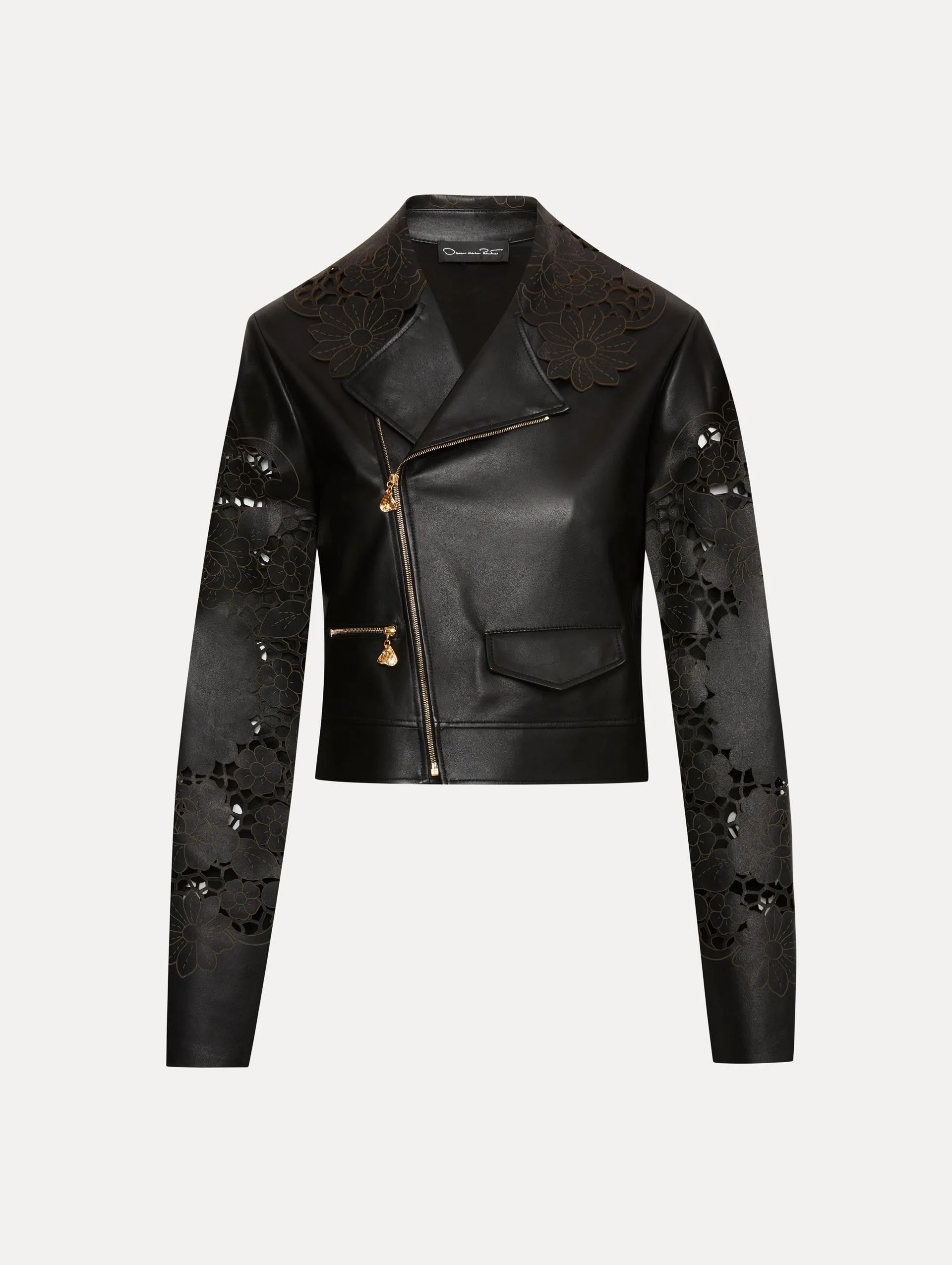 Laser Cut Floral Leather Jacket