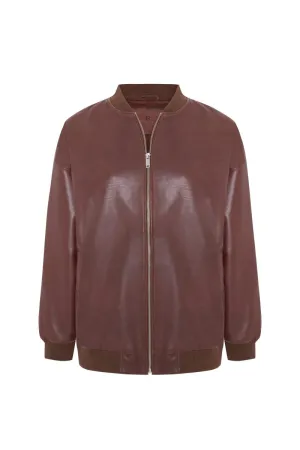 Lea Women's Oversize Bomber Leather Jacket - Cognac