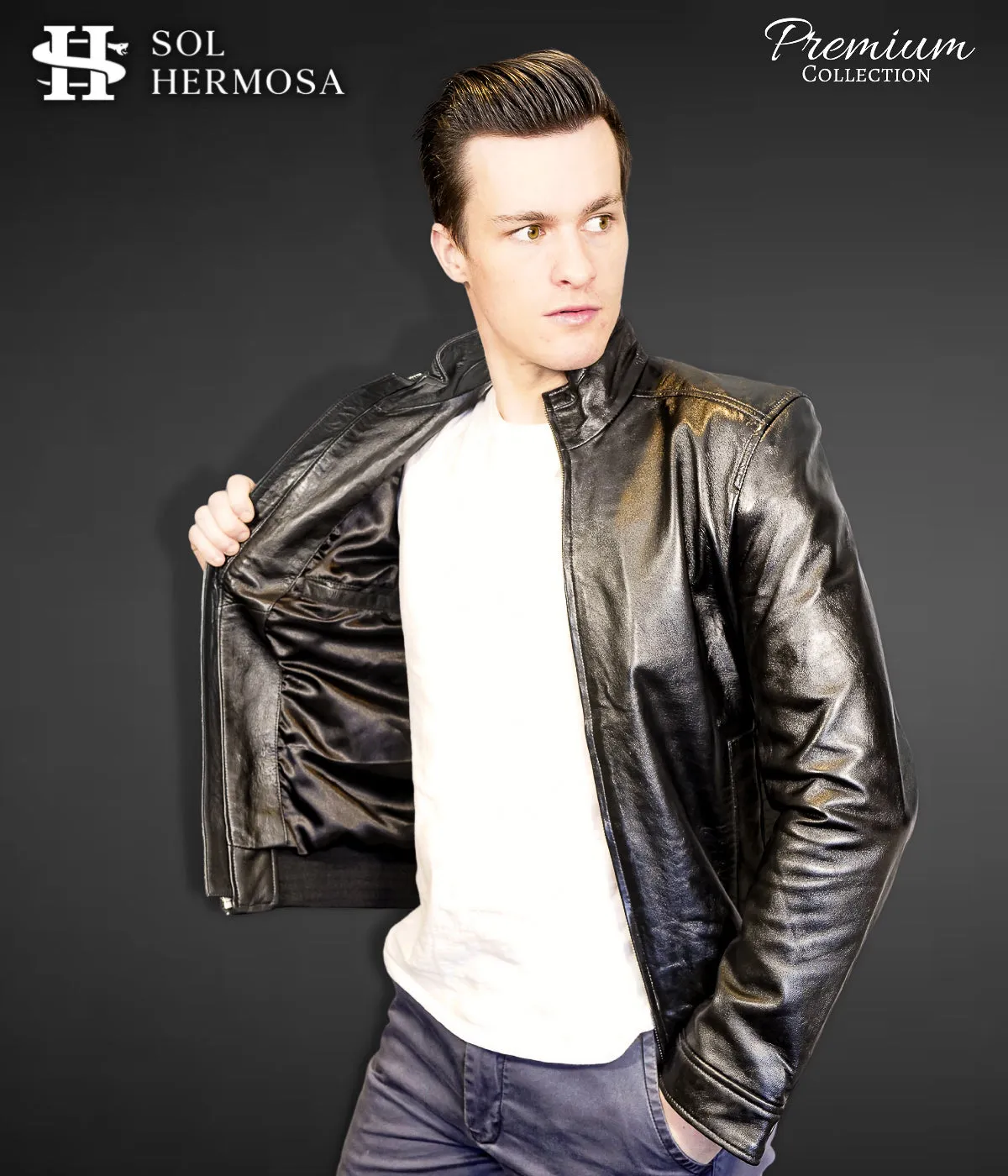 Leather Bomber Jacket For Men - Harry