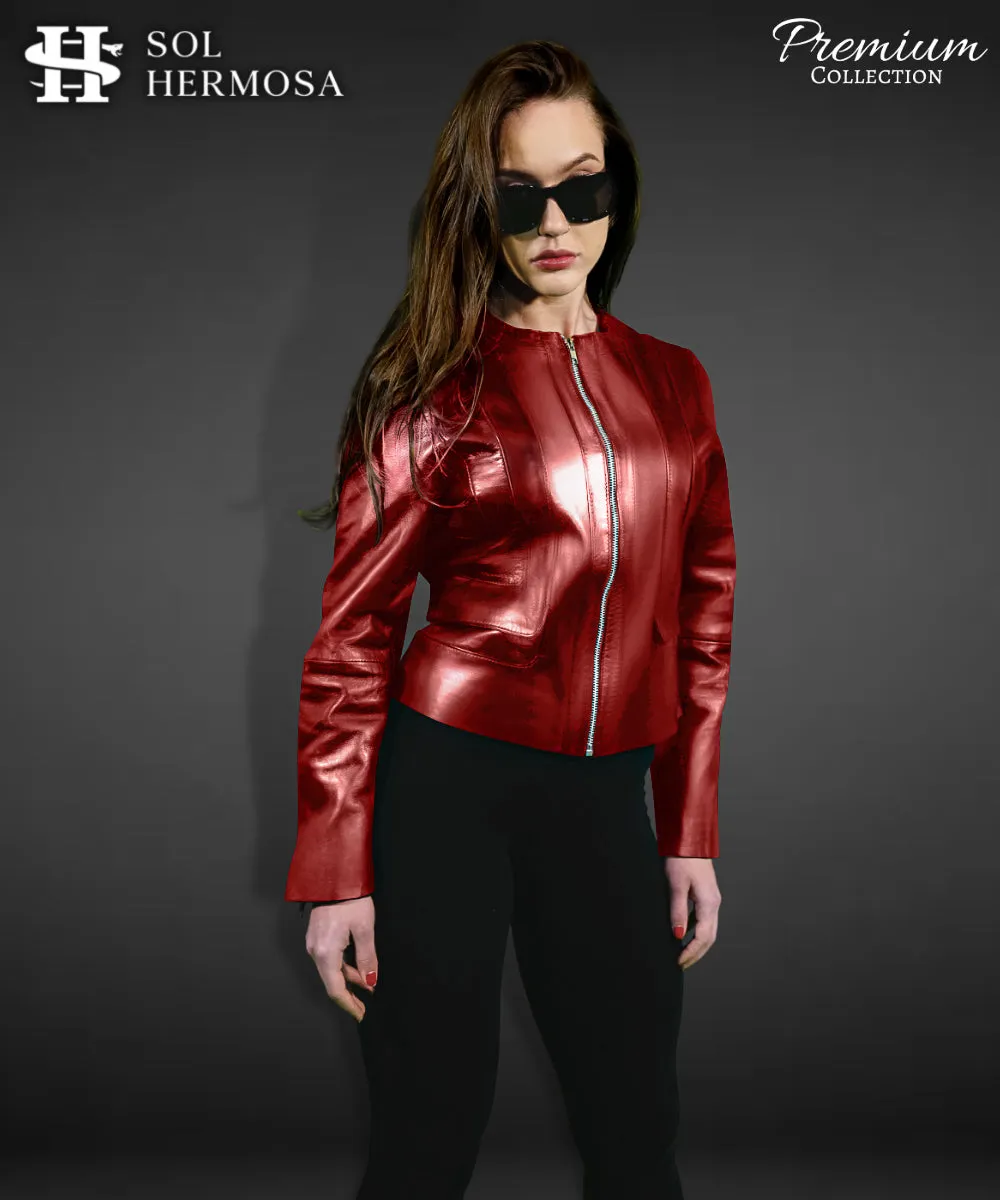 Leather Bomber Jacket For Women - Dione