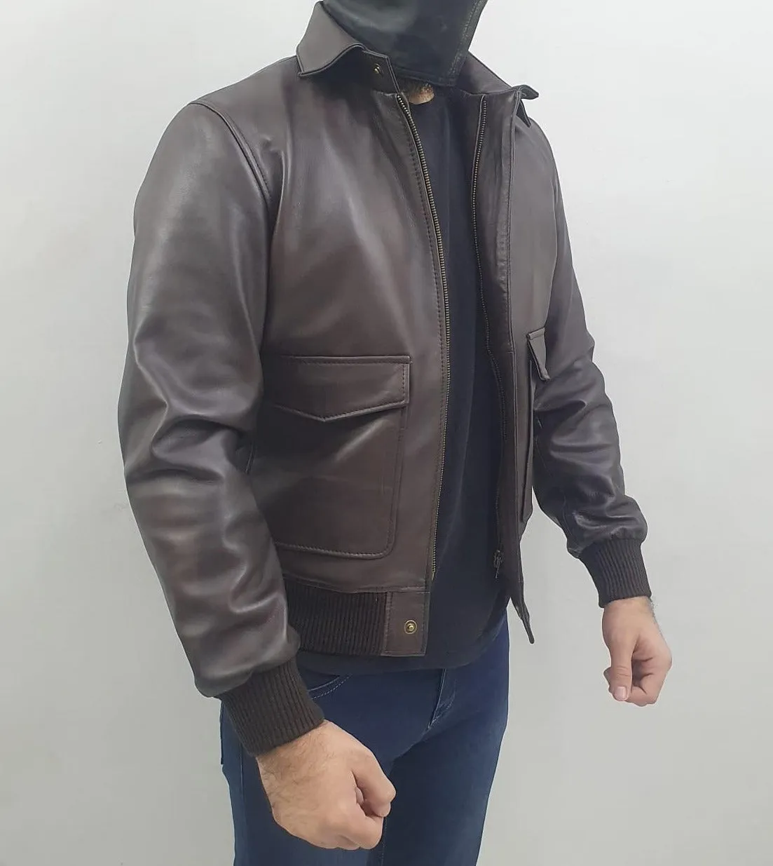 Mens Brown Bomber Aviator Flying Pilot Genuine Leather Jacket