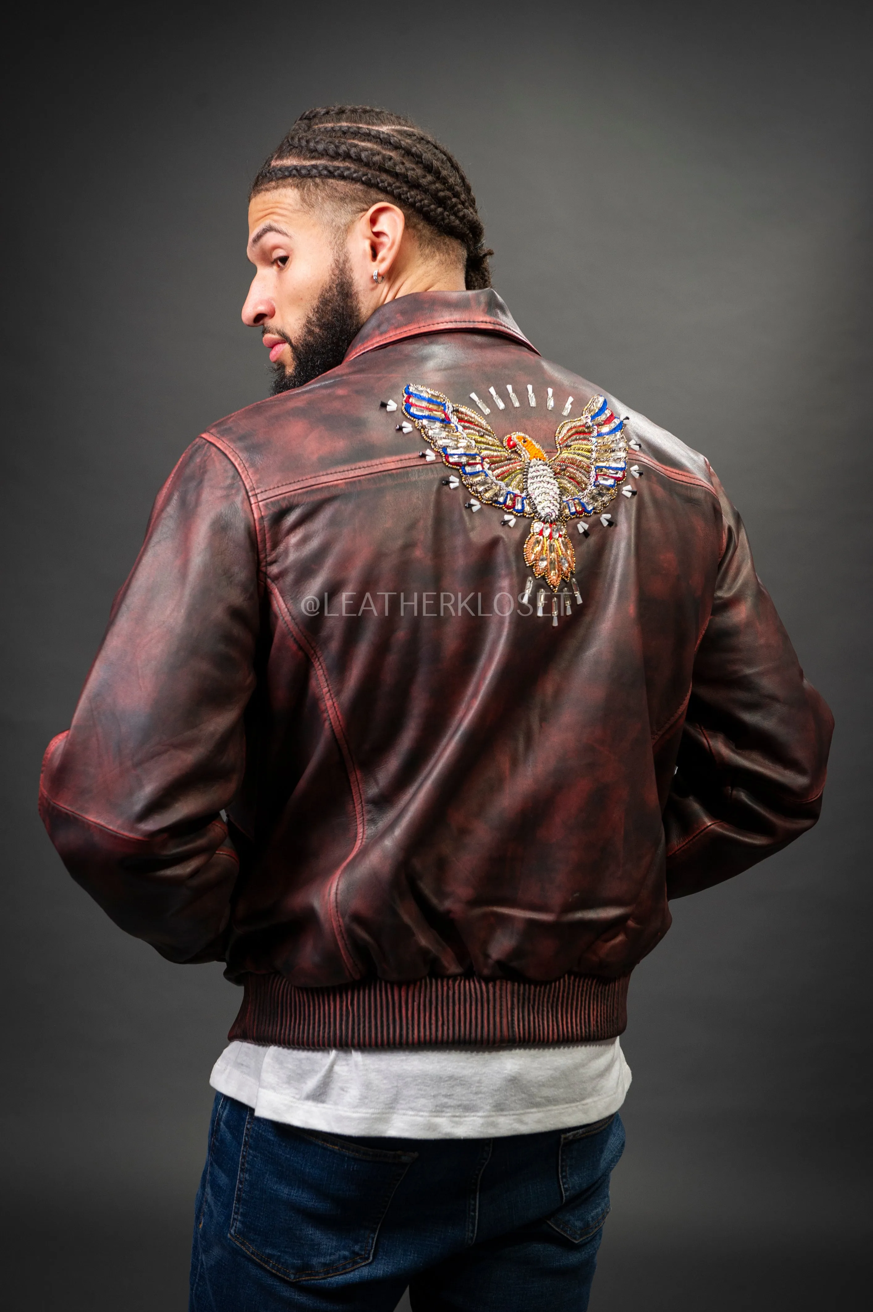 Men's Custom Hand-Work Leather Jacket [Red]