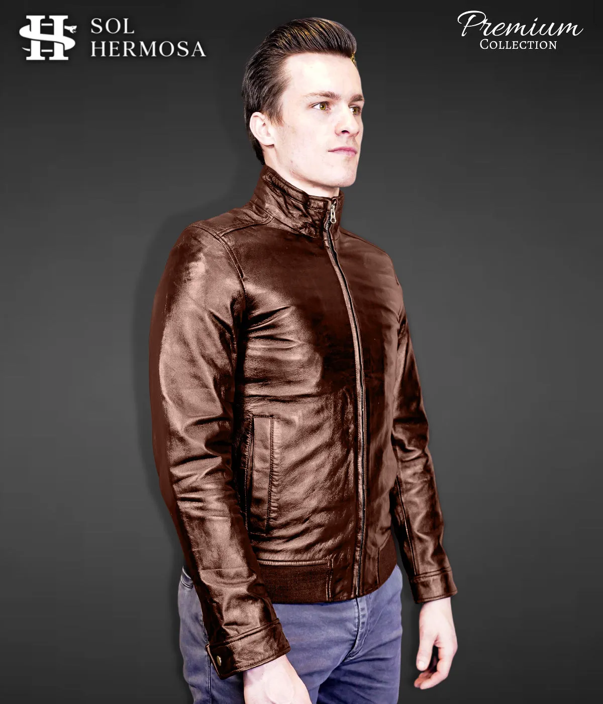 Men's Leather Bomber Jacket - Harry