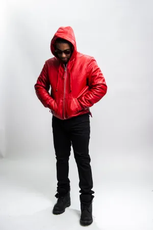 Men's Leather Hoodie [Red]