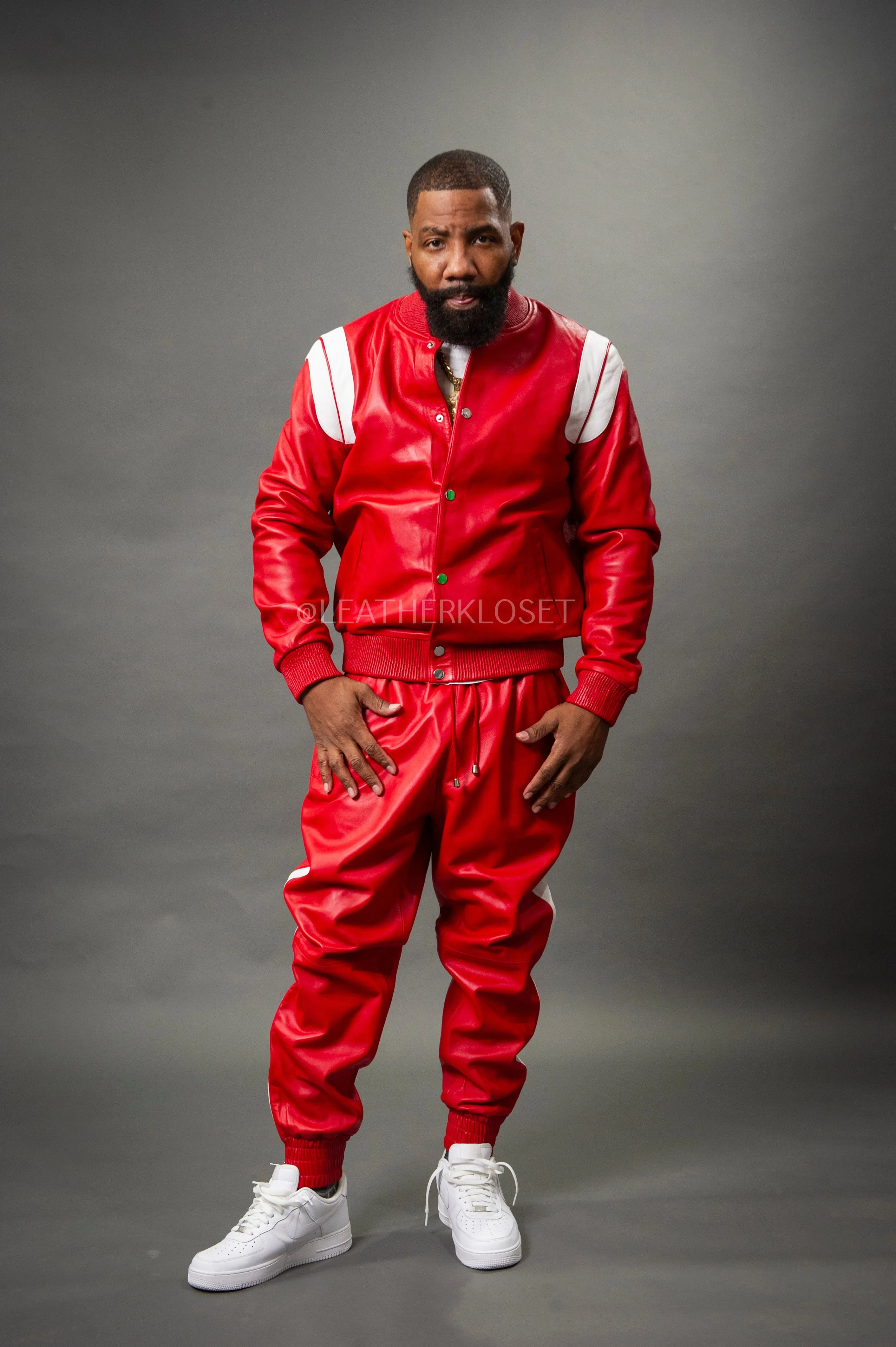 Men's Liam Leather Track Suit [Red/White]