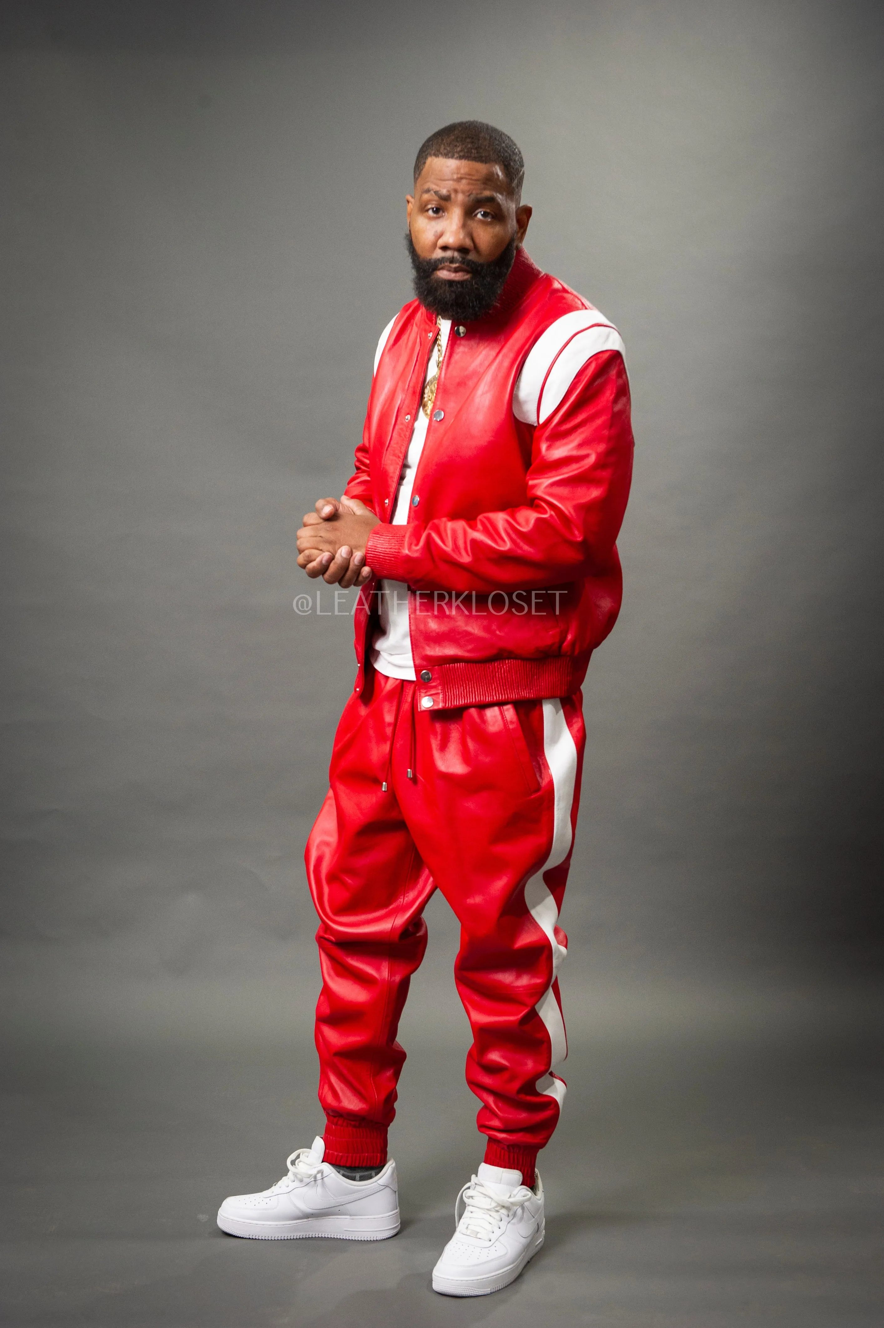 Men's Liam Leather Track Suit [Red/White]