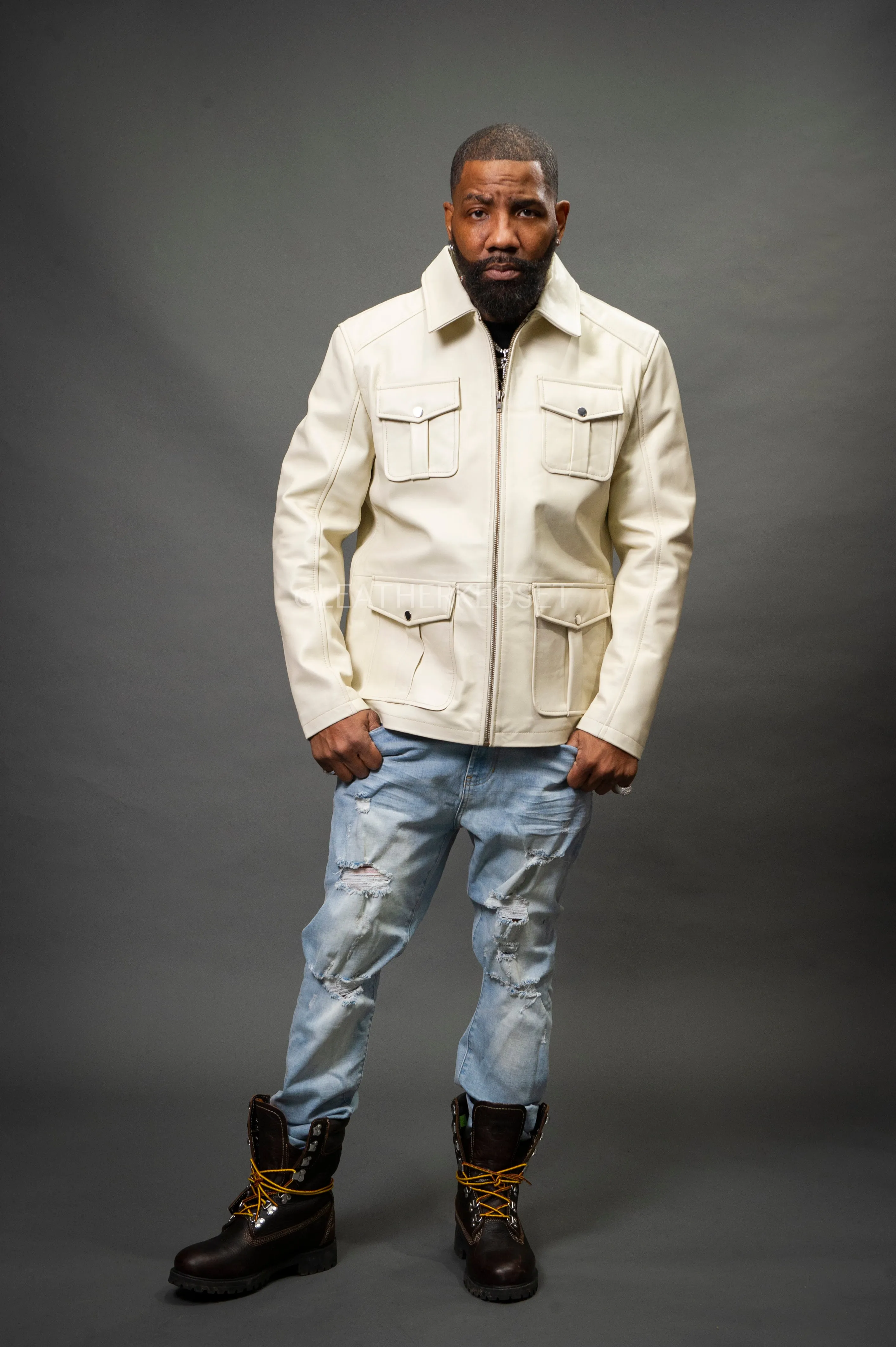 Men's Safari Leather Jacket [Beige]