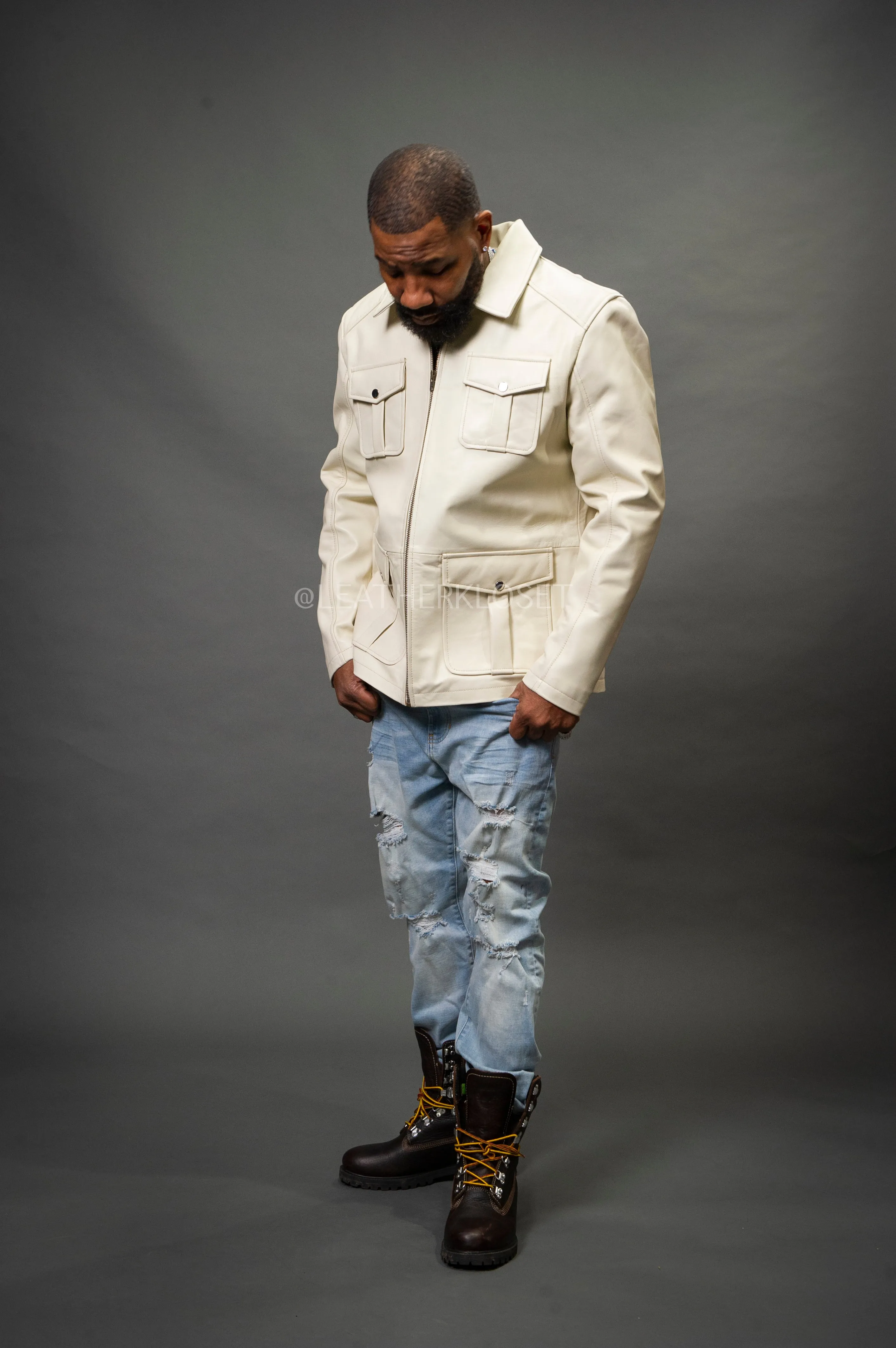 Men's Safari Leather Jacket [Beige]