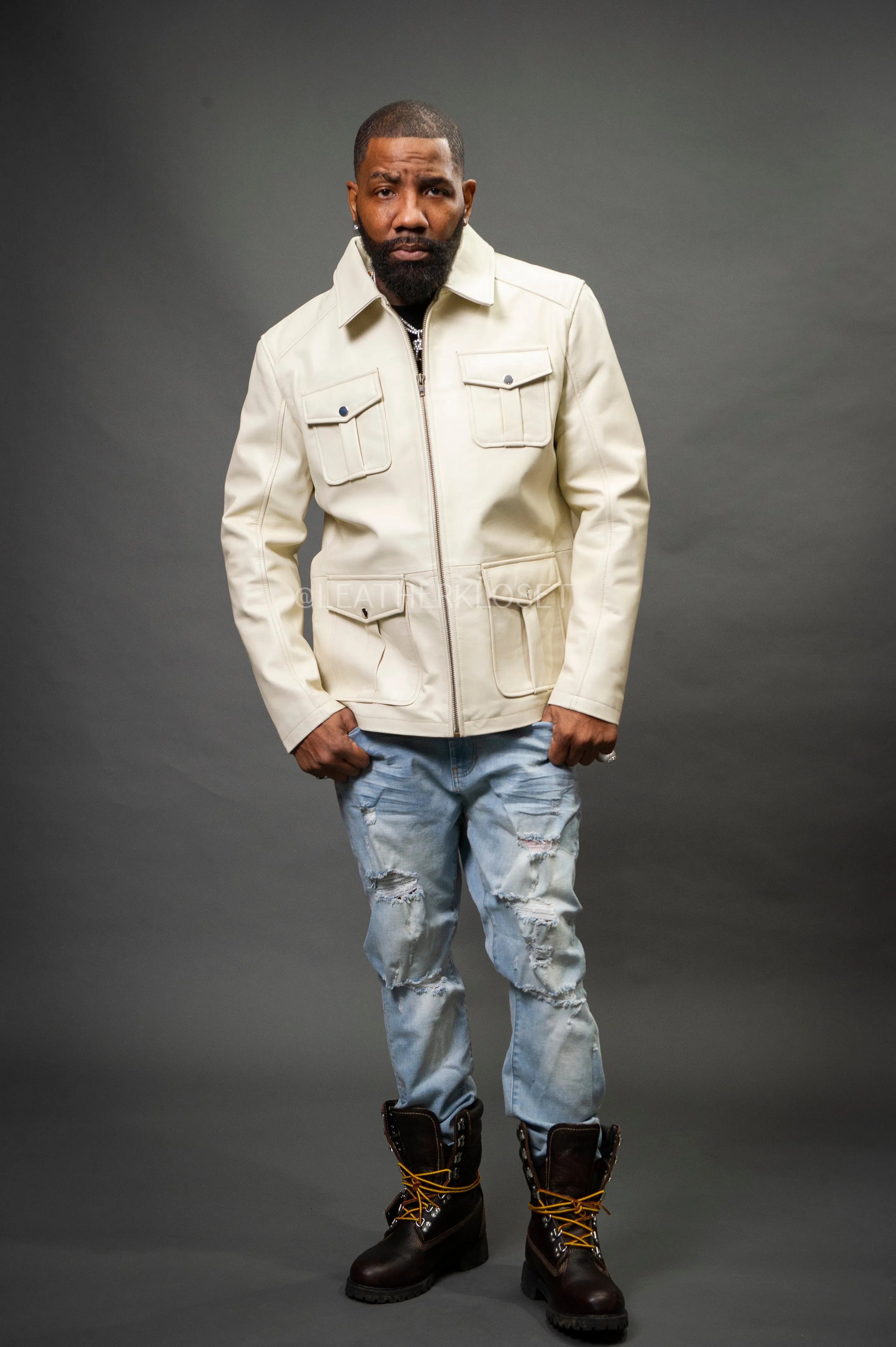 Men's Safari Leather Jacket [Beige]