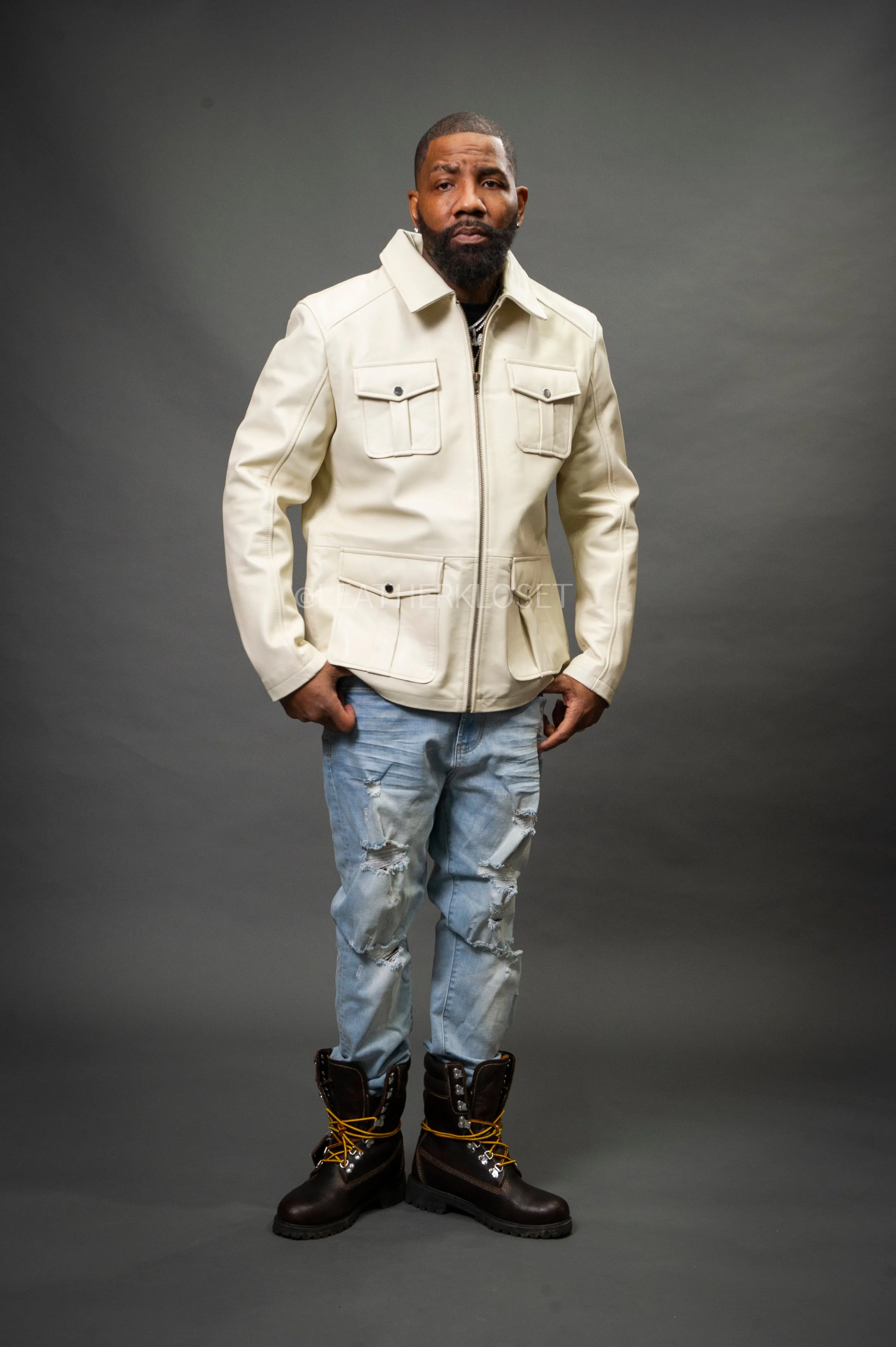 Men's Safari Leather Jacket [Beige]