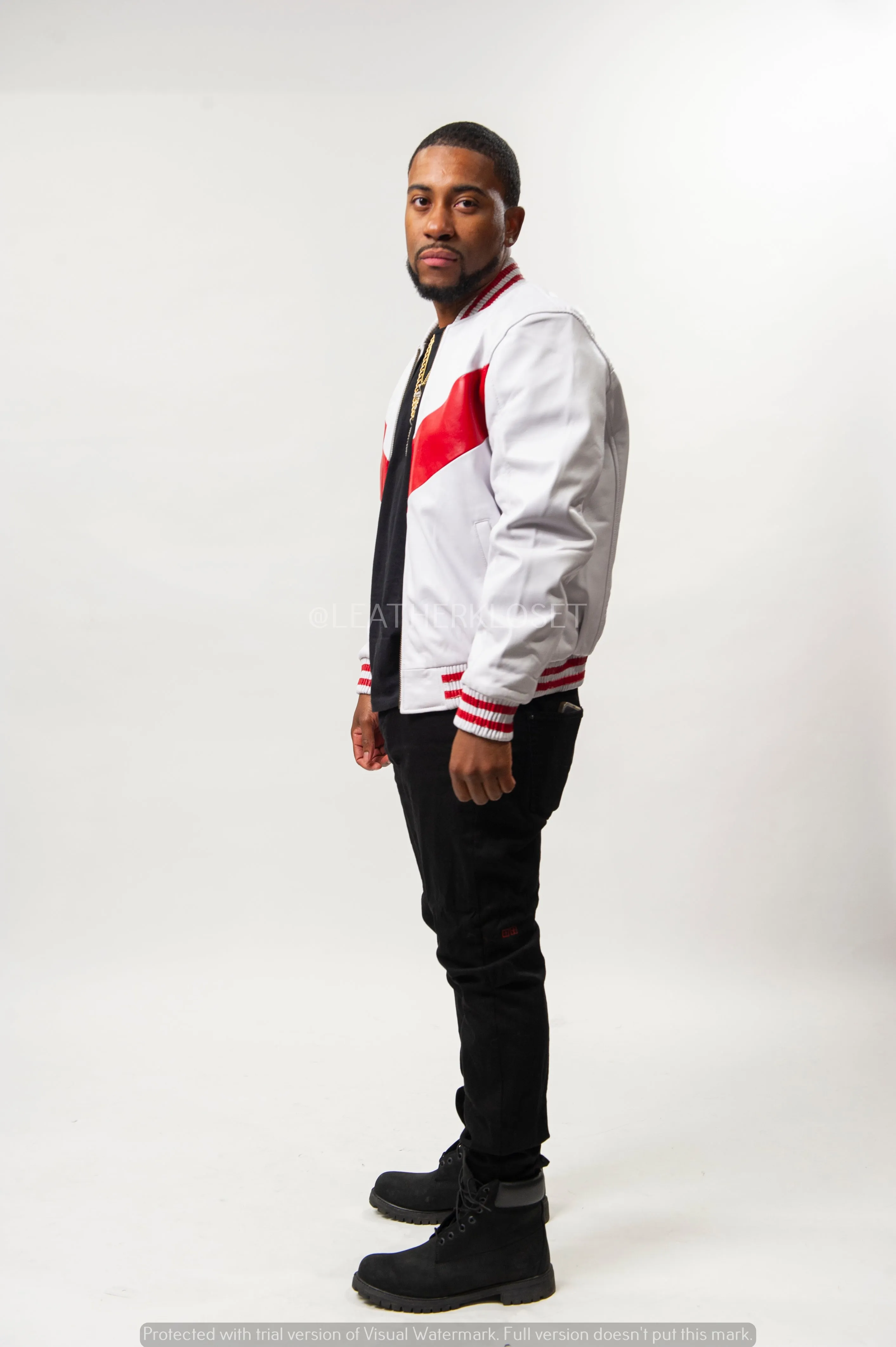 Men's V-Bomber Baseball Jacket [White/Red]