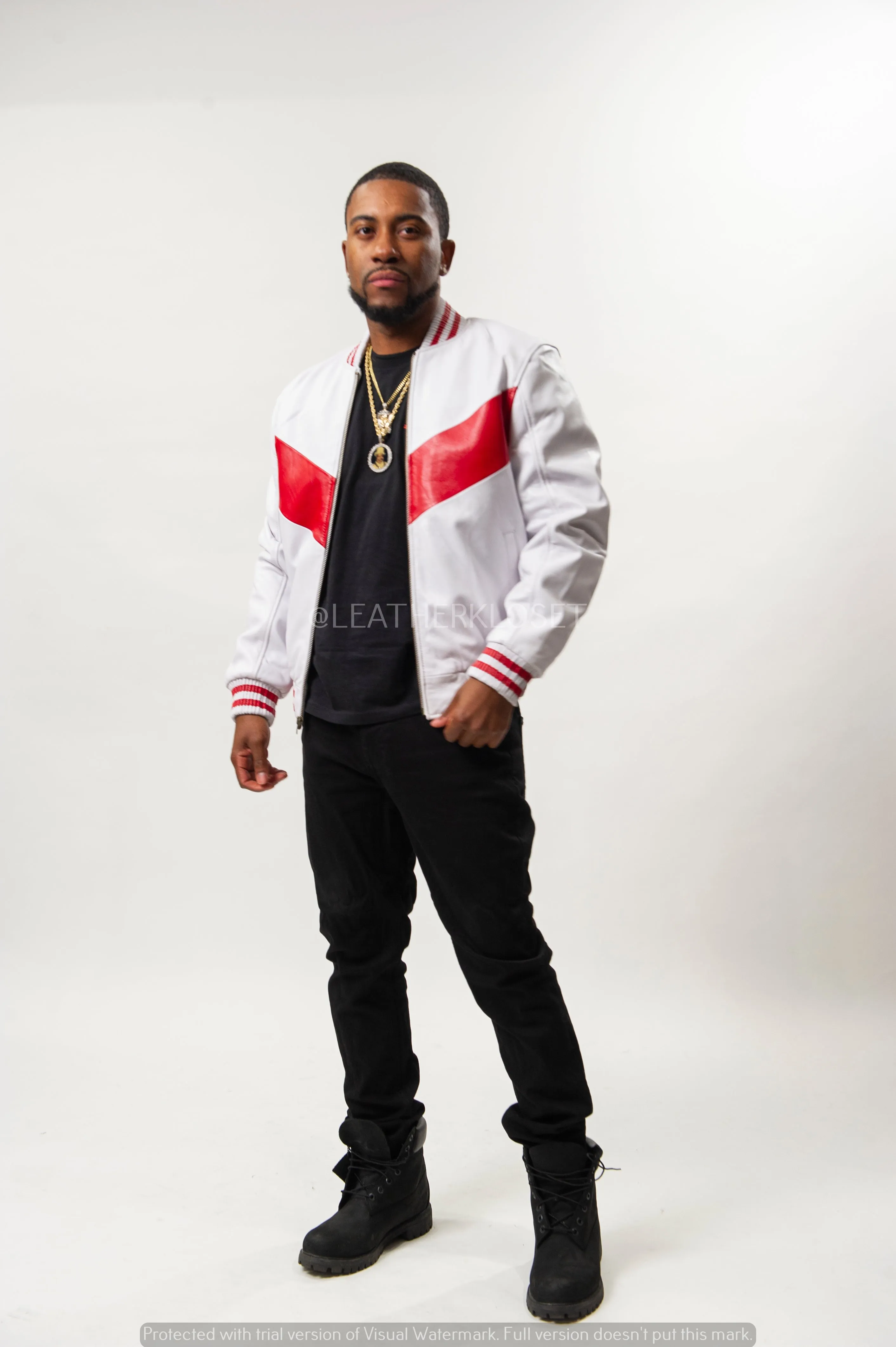 Men's V-Bomber Baseball Jacket [White/Red]