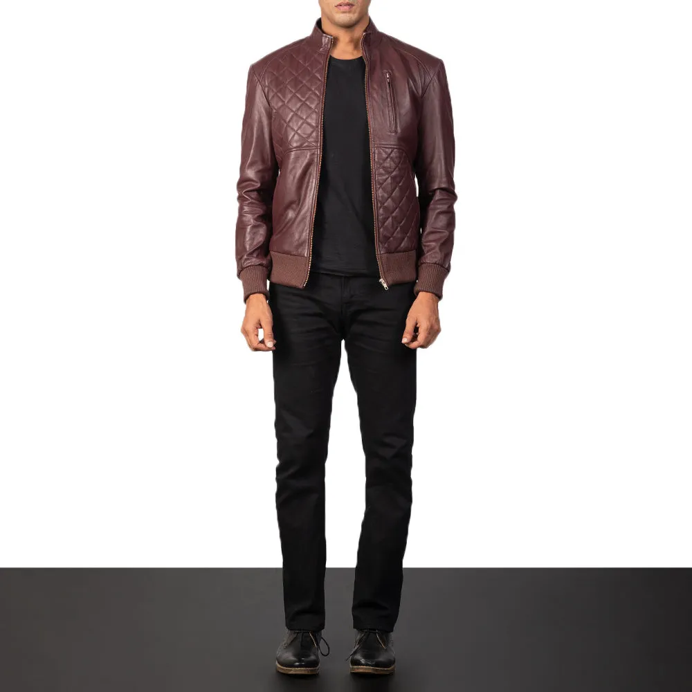 Moda Maroon Leather Bomber Jacket