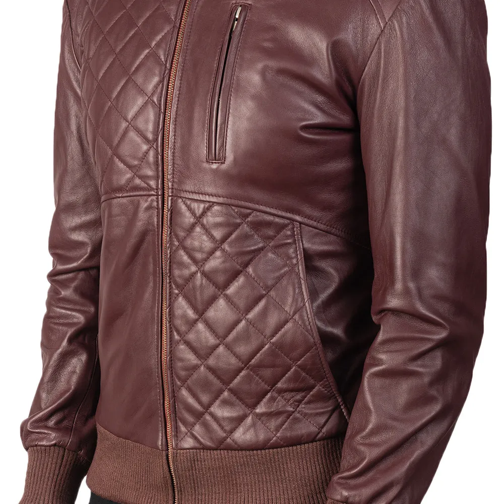 Moda Maroon Leather Bomber Jacket